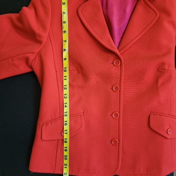 J Crew Red Poly / Wool Blend Button Front Cropped Blazer w/ Arm Stripe - Sz L/12 - Picture 16 of 16